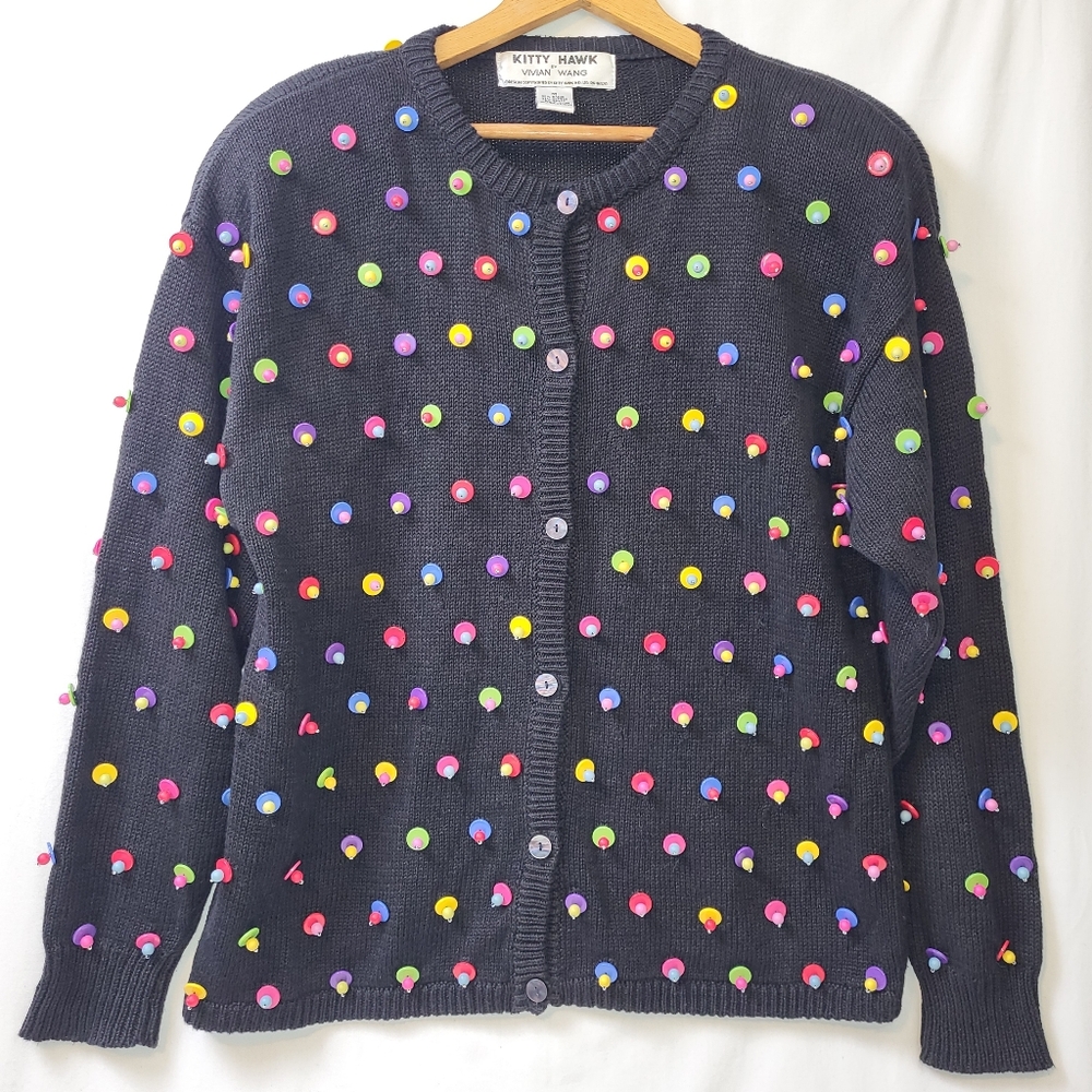 Kitty Hawk By Vivian Wang Colorful‎ Beaded Cardigan Sweater Women's Size Medium